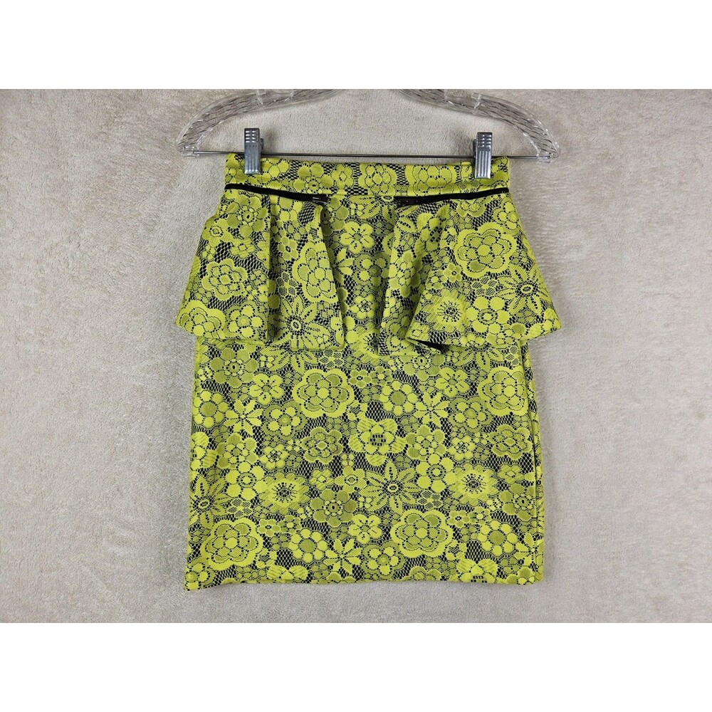 Topshop Women's Lace Overlay Ruffle Straight Pencil Skirt Size 2